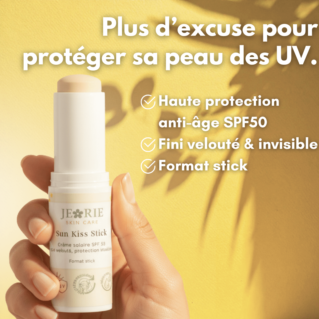 Sun Kiss Stick - Crème solaire SPF 50 format stick - Fini velouté, protection invisible - Jeorie Skin Care